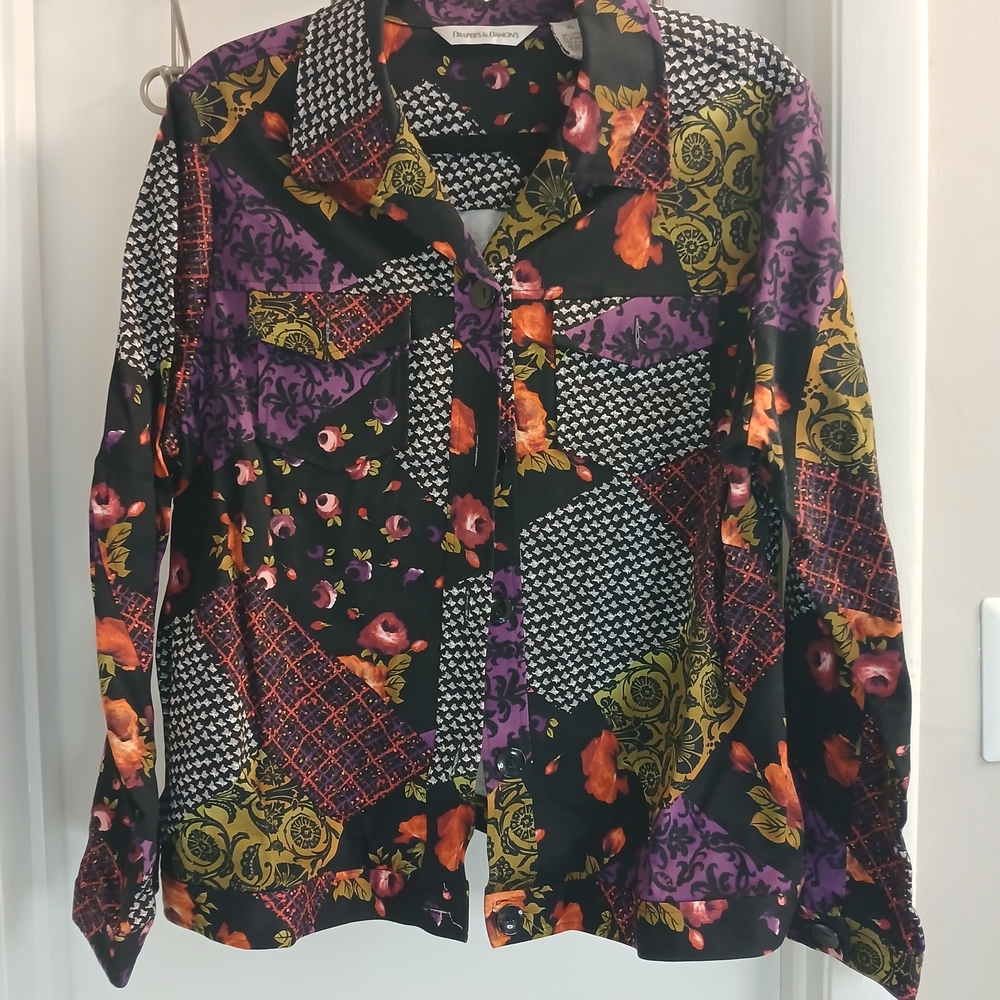 Draper's & Damon's Vibrant Patchwork Button Front Denim Style Cotton Jacket XL